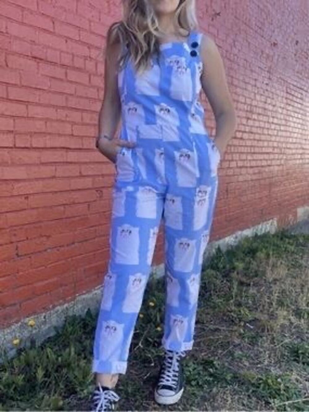 Nooworks Grumpy Cat Overalls Size XL Dopamine Dressing Slow Fashion EUC
